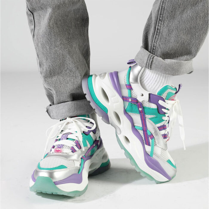 Buffalo Triplet Hollow Sneakers Silver Green Purple