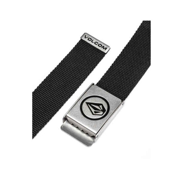 Volcom Circle Web Belt μαύρη υφαντή ζώνη με μεταλλική αγκράφα, λογότυπο Volcom Stone και ενσωματωμένο ανοιχτήρι μπουκαλιών.