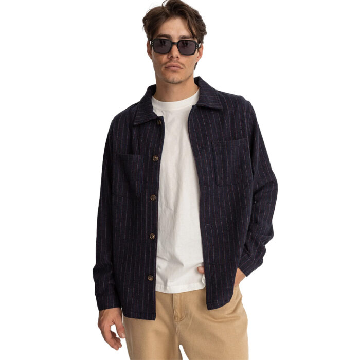 Ανδρικό overshirt Rhythm Sonny LS navy με κουμπιά και τσέπες στο στήθος.