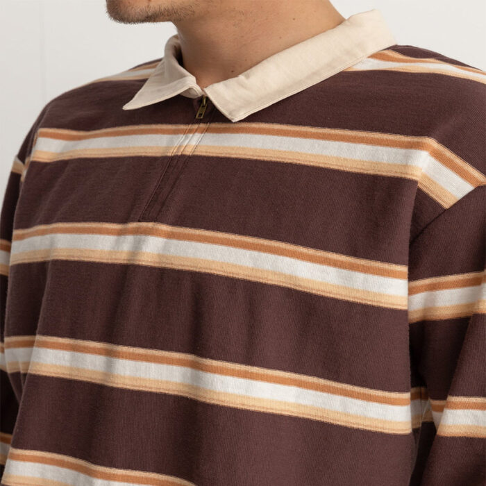 Rhythm Vintage Stripe Polo LS Chocolate