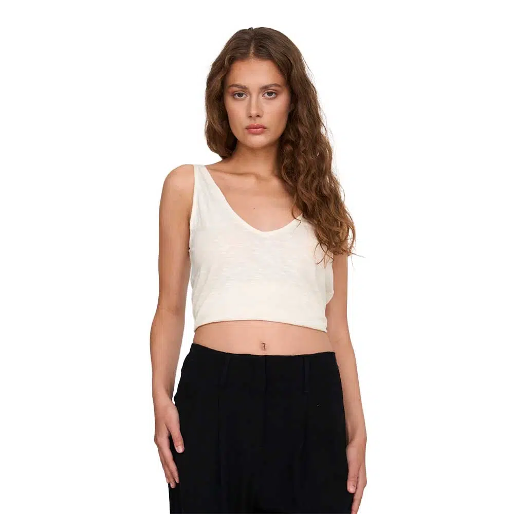 Γυναικεία αμάνικη μπλούζα 24 Colours σε off-white χρώμα, από βαμβακερό-λινό ύφασμα, ιδανική για το καλοκαίρι.