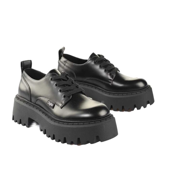 Buffalo Aspen CLS Lace Up Black loafers με υψηλή προφίλ σόλα