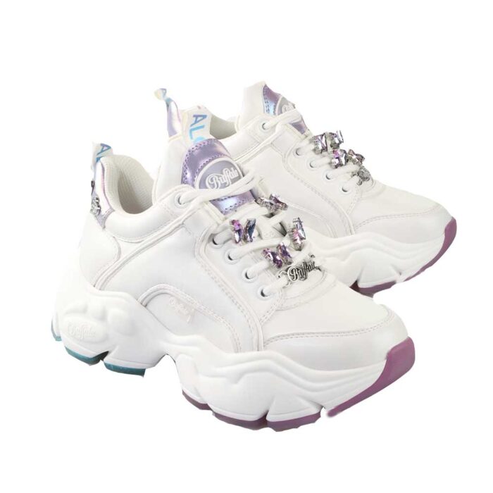 Buffalo Binary Ice 4.0 White sneakers με chunky platform και shiny charms