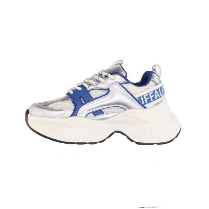 Μοντέρνο sneaker Buffalo Yuno με ασημί και μπλε overlays και διαπνέον mesh