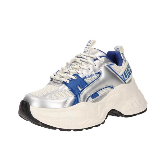 Μοντέρνο sneaker Buffalo Yuno με ασημί και μπλε overlays και διαπνέον mesh