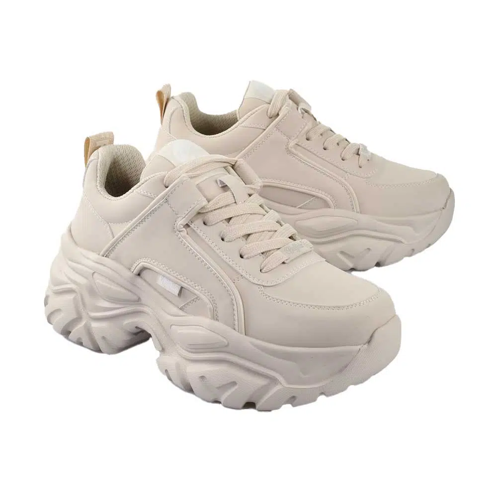 Γυναικεία cream sneakers Buffalo Galactica με vegan δέρμα, κορδόνια και χοντρή πλατφόρμα.