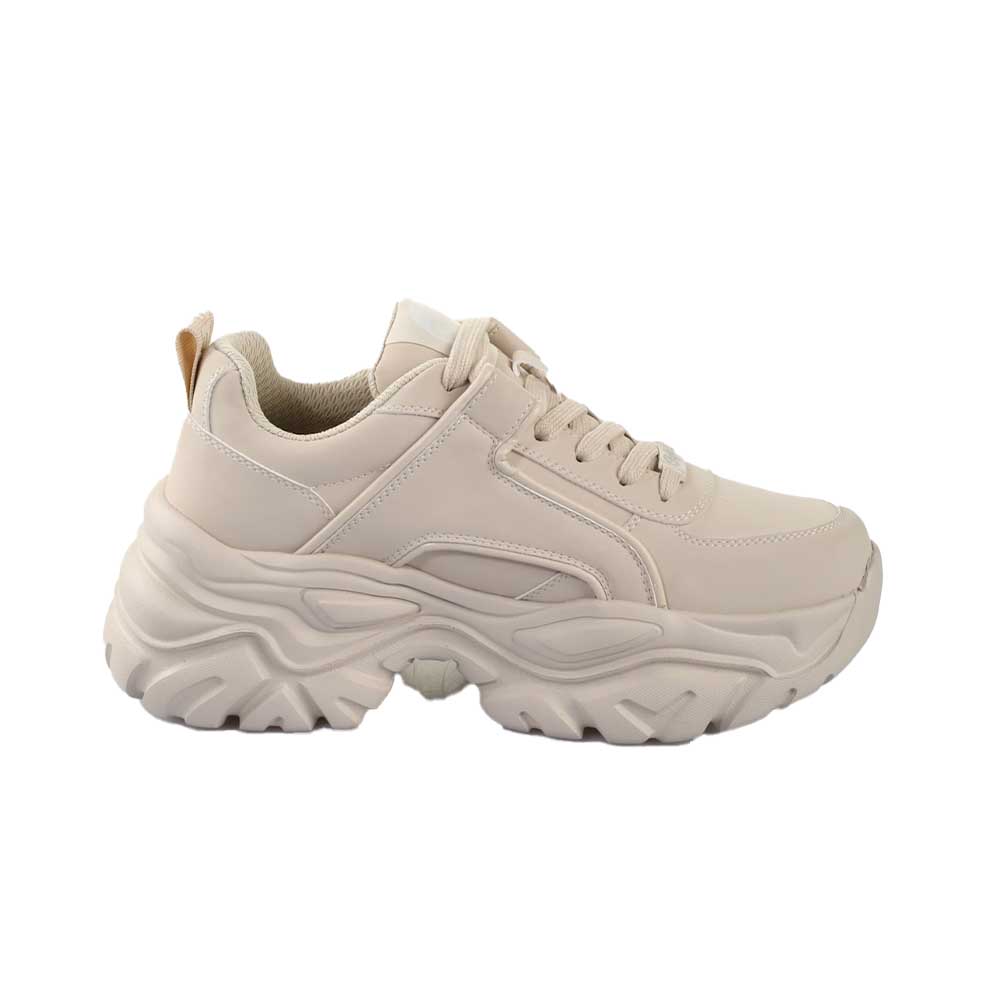 Γυναικεία cream sneakers Buffalo Galactica με vegan δέρμα, κορδόνια και χοντρή πλατφόρμα.