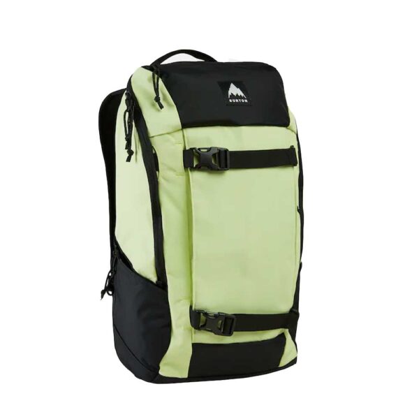 Unisex σακίδιο πλάτης Burton Kilo 2.0 27L σε έντονο κίτρινο-πράσινο (Glow Yellow Green), με πολλαπλές θήκες, θήκη για laptop και ιμάντες μεταφοράς skateboard.