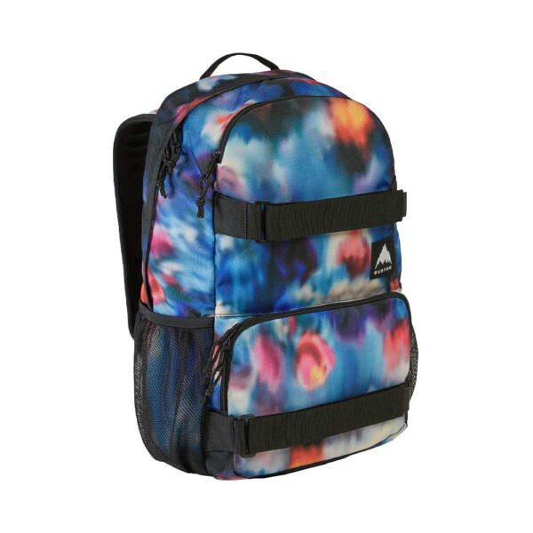 Πολύχρωμο unisex σακίδιο Burton Treble Yell 21L σε μοτίβο Floral Blur με εργονομικούς ιμάντες, θήκες για μπουκάλι και ιμάντες μεταφοράς skateboard.