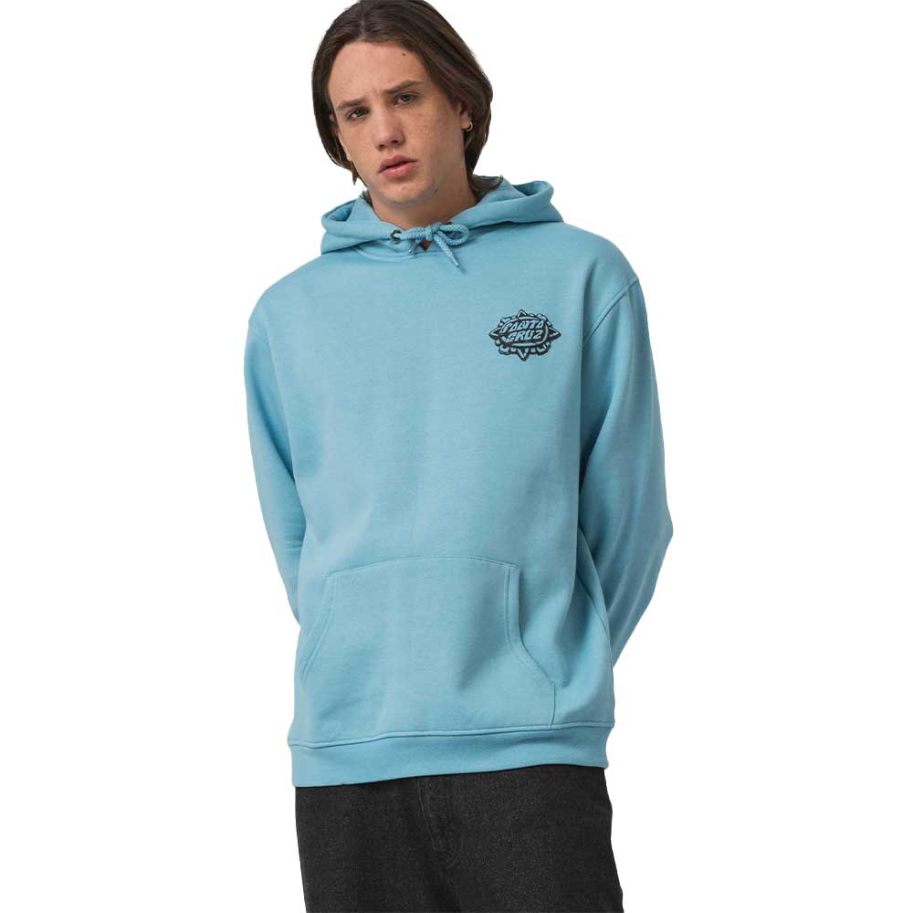 santa cruz aztec dot hood mist φούτερ με κουκούλα με κορδόνι, μικρό τύπωμα μπροστά και μεγάλο graphic στη πλάτη