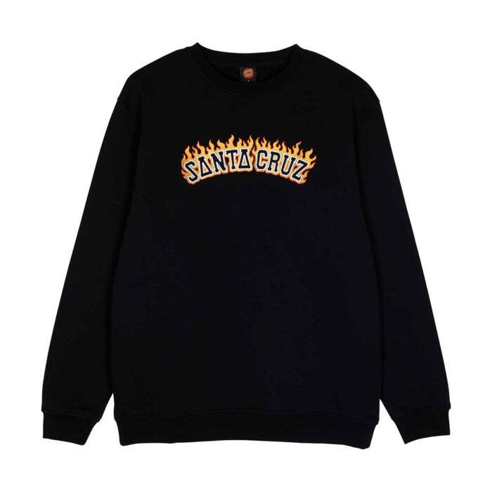 santa cruz burnt collegiate crew black μαύρο φούτερ crewneck με chest κέντημα και regular fit