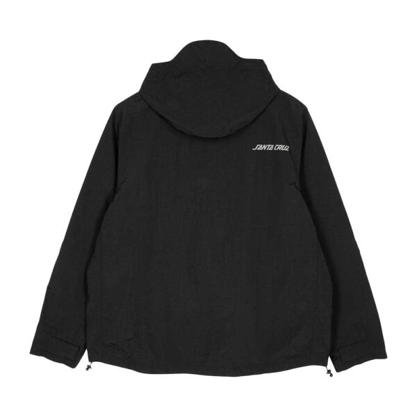 santa cruz camper jacket black ανδρικό αδιάβροχο jacket με κουκούλα, mesh επένδυση, πλαϊνές τσέπες και τύπωμα στη πλάτη