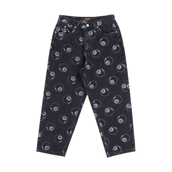 santa cruz big pant eighth planet black wash φαρδύ παντελόνι με πέντε τσέπες και 8-ball graphic στη λεπτομέρεια