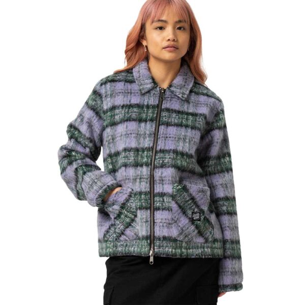 santa cruz harbour jacket purple green check γυναικείο καρό μπουφάν με quilted επένδυση, τσέπες και woven label