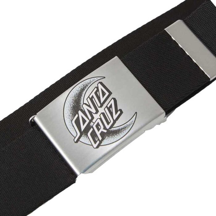Santa Cruz Moon Dot Belt – μαύρη ζώνη με μεταλλικό buckle και τυπωμένο Moon Dot λογότυπο Santa Cruz.