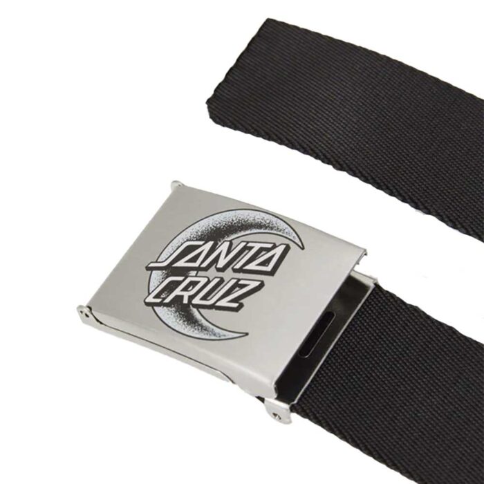 Santa Cruz Moon Dot Belt – μαύρη ζώνη με μεταλλικό buckle και τυπωμένο Moon Dot λογότυπο Santa Cruz.