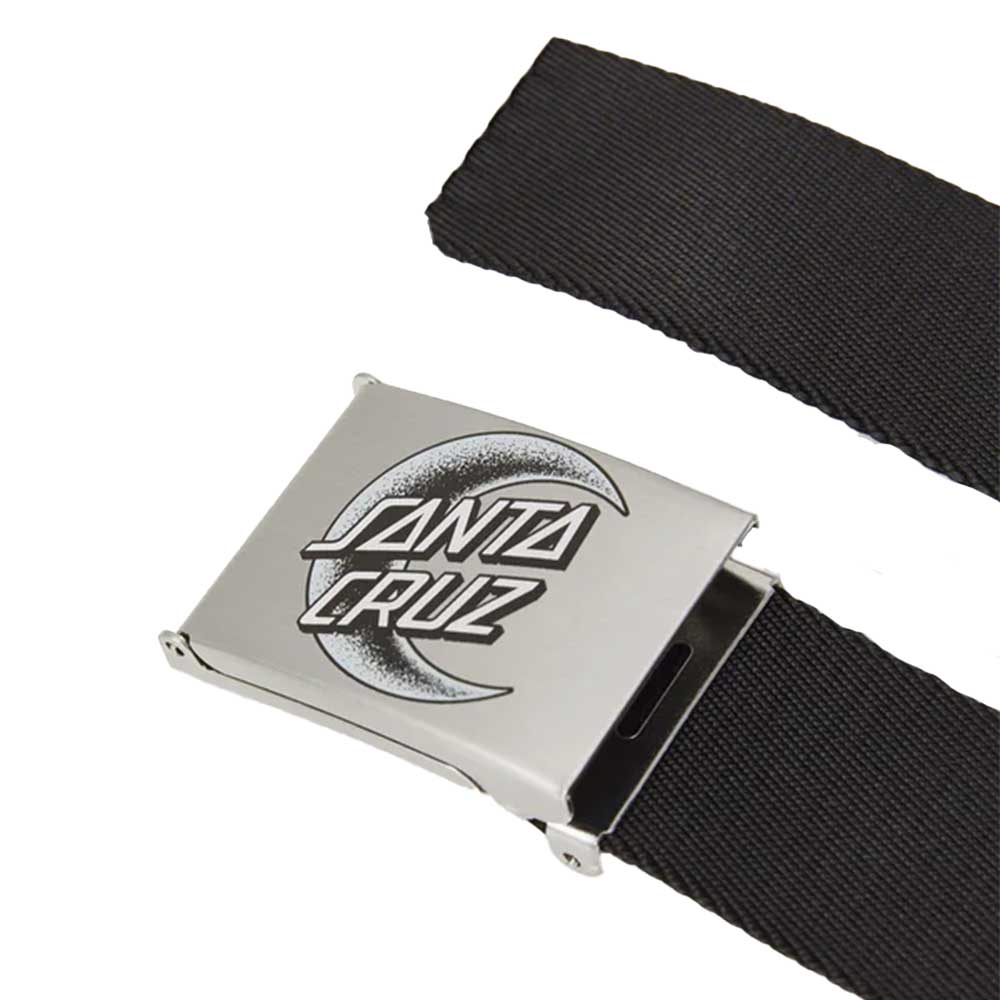 Santa Cruz Moon Dot Belt – μαύρη ζώνη με μεταλλικό buckle και τυπωμένο Moon Dot λογότυπο Santa Cruz.
