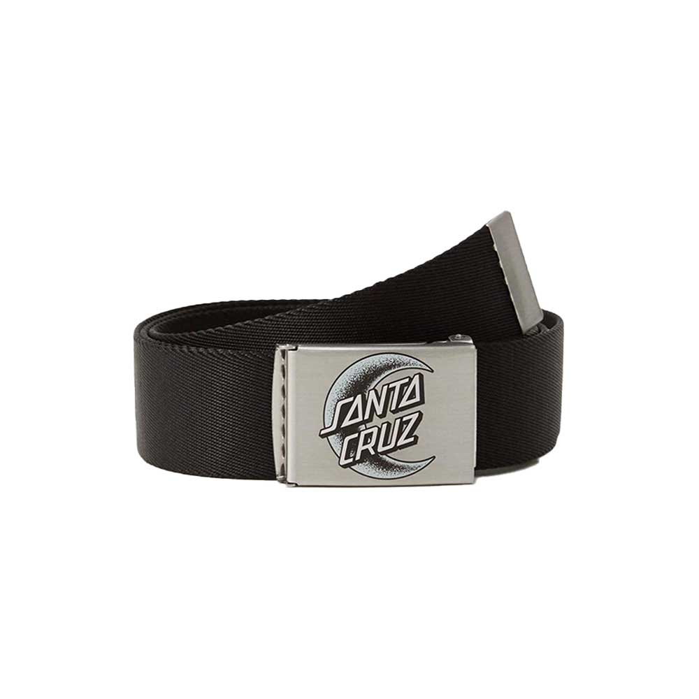 Santa Cruz Moon Dot Belt – μαύρη ζώνη με μεταλλικό buckle και τυπωμένο Moon Dot λογότυπο Santa Cruz.