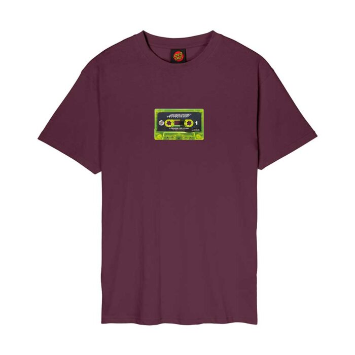 santa cruz reason for living mixtape t-shirt dark cherry οργανικό βαμβακερό t-shirt με chest τύπωμα κασέτα side 1 και μεγάλο τύπωμα πίσω side 2