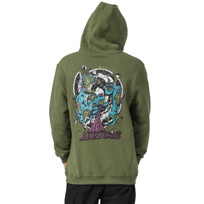 santa cruz roskopp dissect strip hoodie dark moss φούτερ με κουκούλα χωρίς κορδόνι, μικρό τύπωμα μπροστά και μεγάλο graphic στη πλάτη