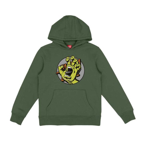santa cruz youth hand dot front hood dark moss παιδικό hoodie με κουκούλα χωρίς κορδόνι και hand dot logo μπροστά