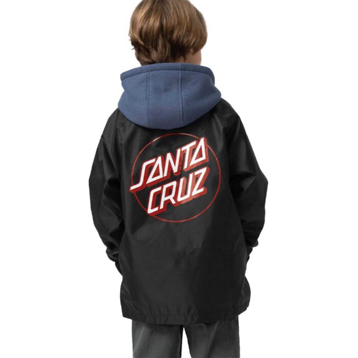 santa cruz youth partial dot coach jacket black παιδικό jacket με κανονικό γιακά, κουμπιά, mesh επένδυση, μικρό τύπωμα στο στήθος και μεγάλο τύπωμα στην πλάτη