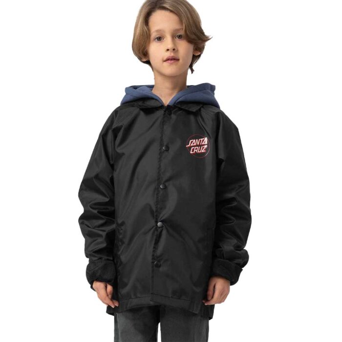 santa cruz youth partial dot coach jacket black παιδικό jacket με κανονικό γιακά, κουμπιά, mesh επένδυση, μικρό τύπωμα στο στήθος και μεγάλο τύπωμα στην πλάτη