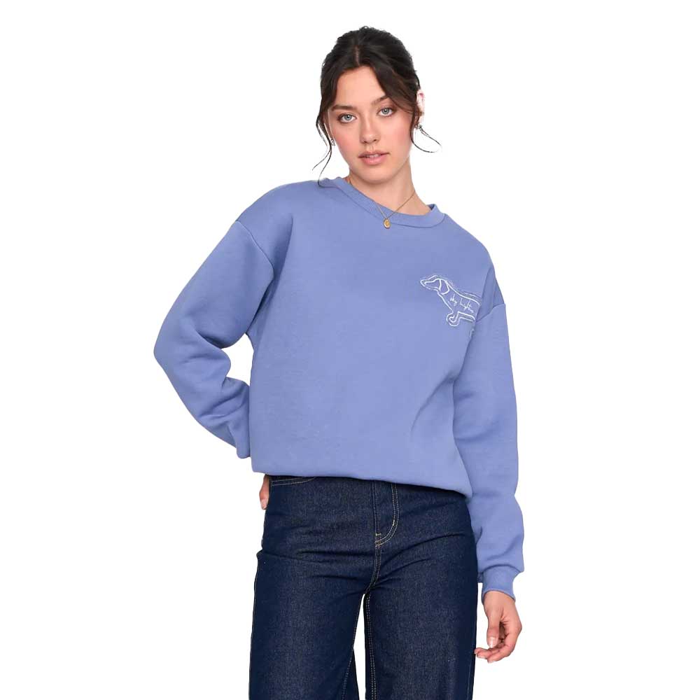 Γυναικείο μπλε crewneck 24colours με σύνθεση 62% βαμβάκι 38% πολυεστέρας, λάστιχο στα τελειώματα και κέντημα σκύλου με μήνυμα pawsitive vibes only