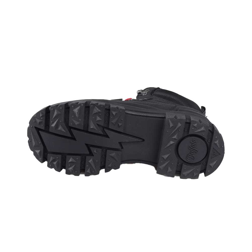 Buffalo Aspha Com Hike Black – ανδρικά μαύρα vegan μποτάκια με χοντρή προφίλ σόλα και κόκκινα/μαύρα κορδόνια, PETA Approved.