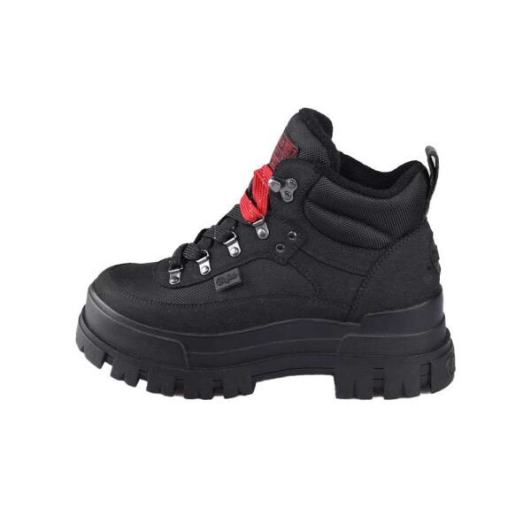 Buffalo Aspha Com Hike Black – ανδρικά μαύρα vegan μποτάκια με χοντρή προφίλ σόλα και κόκκινα/μαύρα κορδόνια, PETA Approved.