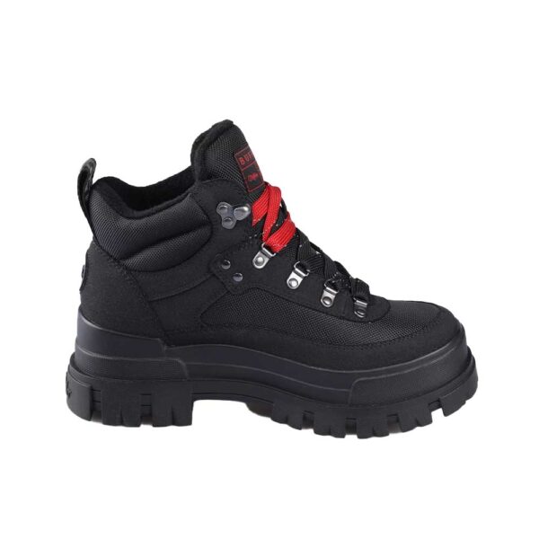 Buffalo Aspha Com Hike Black – ανδρικά μαύρα vegan μποτάκια με χοντρή προφίλ σόλα και κόκκινα/μαύρα κορδόνια, PETA Approved.