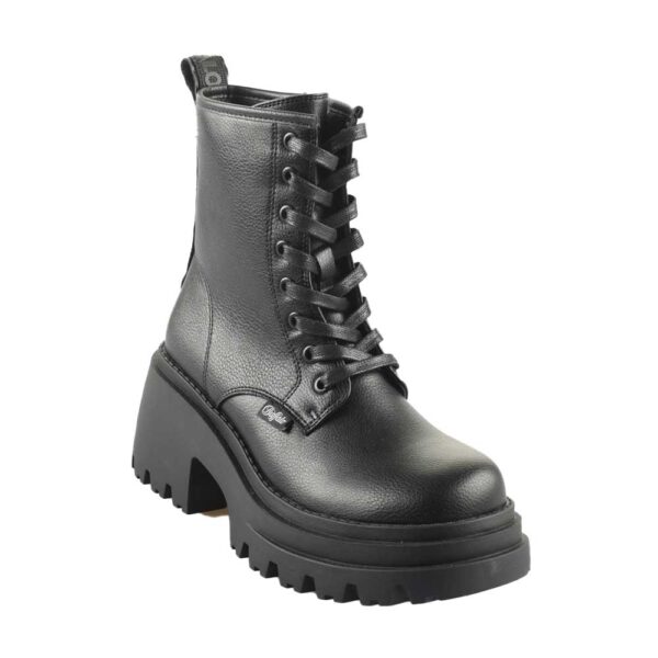 Buffalo Bravr Lace Up — μαύρα vegan μποτάκια με πλατφόρμα και αποσπώμενο πάτο memory foam, PETA Approved.