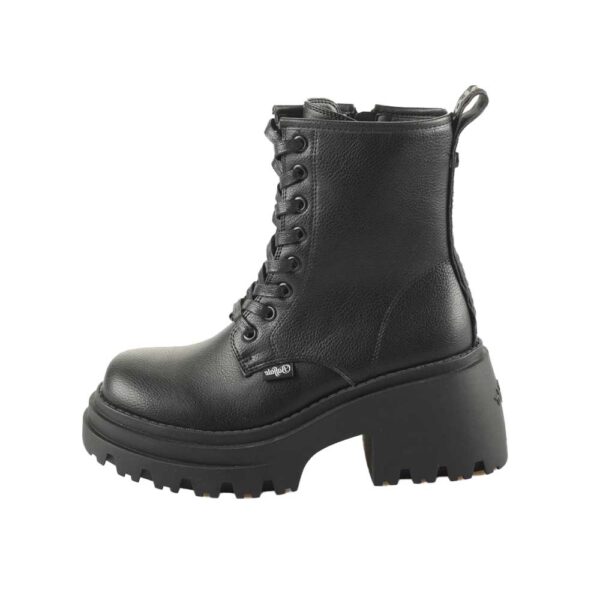 Buffalo Bravr Lace Up — μαύρα vegan μποτάκια με πλατφόρμα και αποσπώμενο πάτο memory foam, PETA Approved.