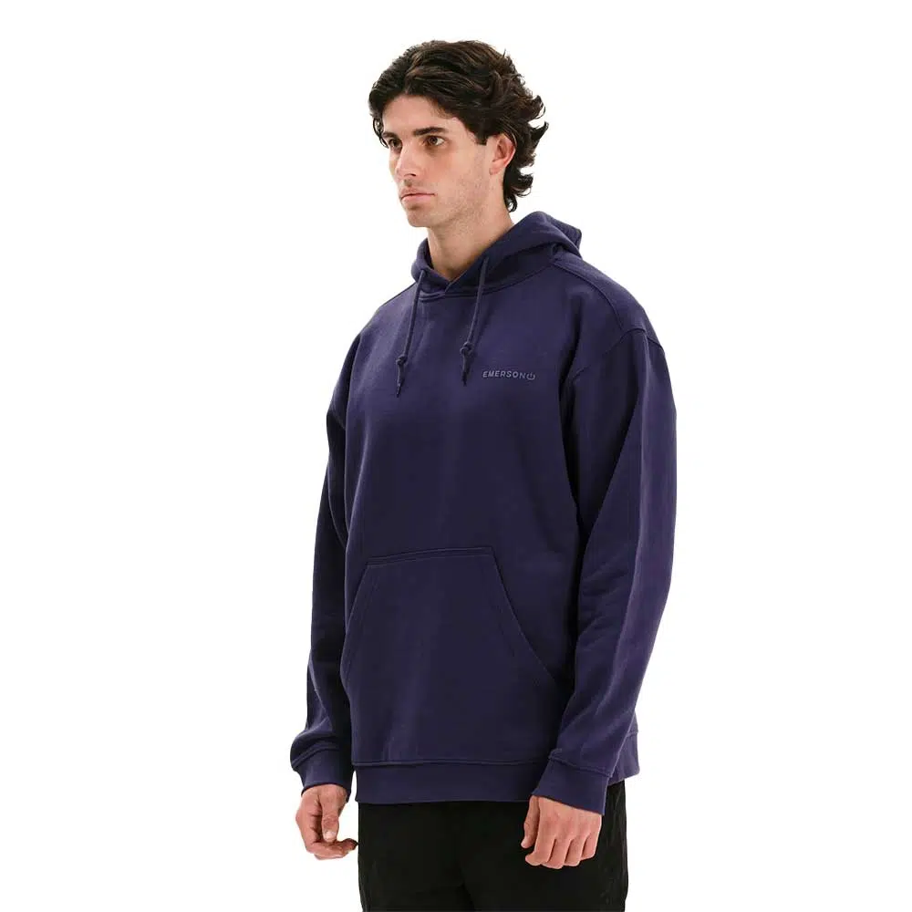 emerson logo hoodie purple ανδρικό φούτερ με κουκούλα, fleece υφή, κρυφή τσέπη κινητού και λογότυπο υψηλής πυκνότητας στο στήθος