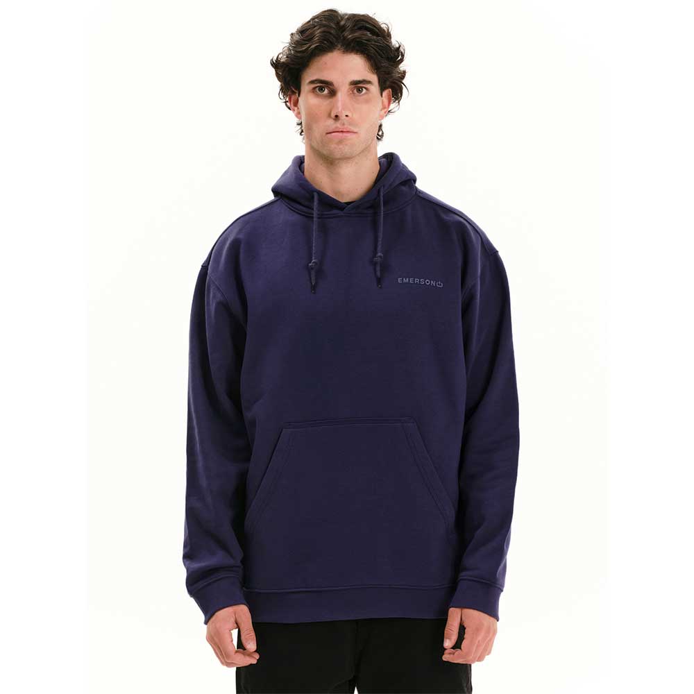 emerson logo hoodie purple ανδρικό φούτερ με κουκούλα, fleece υφή, κρυφή τσέπη κινητού και λογότυπο υψηλής πυκνότητας στο στήθος
