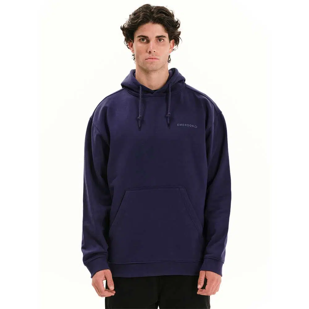 emerson logo hoodie purple ανδρικό φούτερ με κουκούλα, fleece υφή, κρυφή τσέπη κινητού και λογότυπο υψηλής πυκνότητας στο στήθος