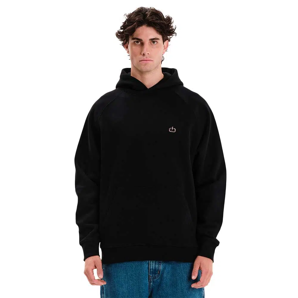 emerson logo hoodie black ανδρικό φούτερ με κουκούλα, fleece υφή, κρυφή τσέπη κινητού και λογότυπο υψηλής πυκνότητας στο στήθος