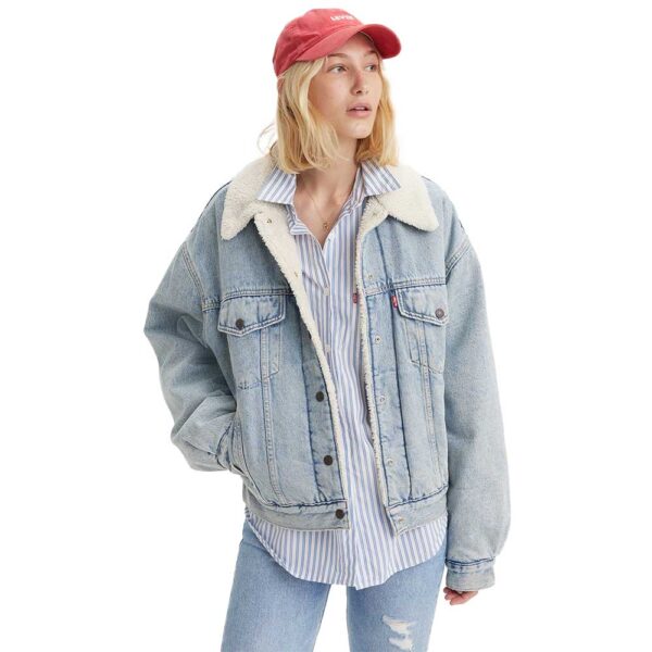 Levi’s 90s Sherpa Trucker Jacket γυναικείο denim, relaxed fit, sherpa επένδυση, flap τσέπες στο στήθος, Morning Sunlight Light Wash