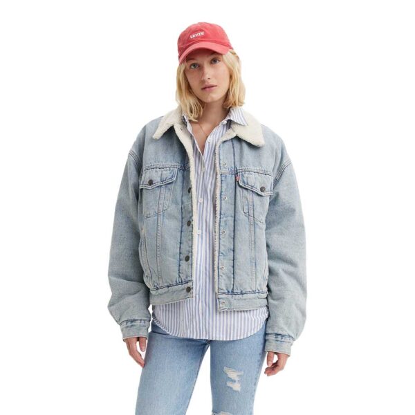 Levi’s 90s Sherpa Trucker Jacket γυναικείο denim, relaxed fit, sherpa επένδυση, flap τσέπες στο στήθος, Morning Sunlight Light Wash