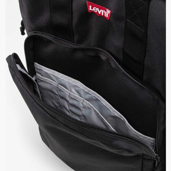 levis l-pack large black μαύρο backpack 25 λίτρων με θήκη για laptop 15 ιντσών, οργανωτικές θήκες και θήκη για μπουκάλι