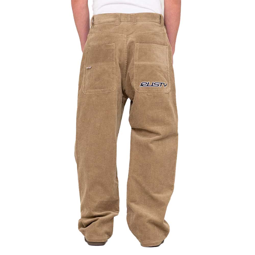 Rusty Flip Daddy Baggy Cord Pant Khaki με baggy εφαρμογή και κέντημα στην πίσω τσέπη.