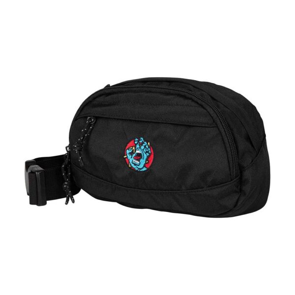 Santa Cruz Hand Dot EMB Waistpack Black, 100% polyester 600D, main zip compartment, front zip pocket, adjustable waist straps