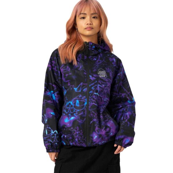 santa cruz nimbus jacket midnight critter γυναικείο shell μπουφάν με all-over print, κουκούλα, δίδυμες τσέπες και ανακλαστικό λογότυπο
