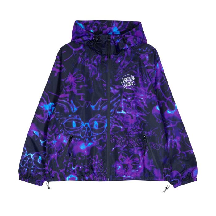 santa cruz nimbus jacket midnight critter γυναικείο shell μπουφάν με all-over print, κουκούλα, δίδυμες τσέπες και ανακλαστικό λογότυπο