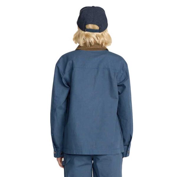 volcom full cut work jacket harbor blue γυναικείο denim style jacket με corduroy γιακά, κουμπιά και workwear patch