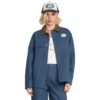 volcom full cut work jacket harbor blue γυναικείο denim style jacket με corduroy γιακά, κουμπιά και workwear patch