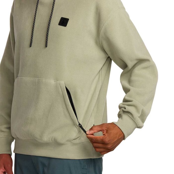 volcom second trip fleece hoodie green tea ανδρικό hoodie classic fit από ανακυκλωμένο πολυεστέρα με pouch pocket και φερμουάρ