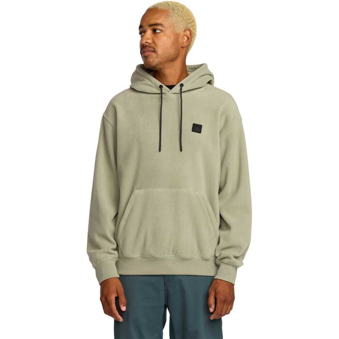 volcom second trip fleece hoodie green tea ανδρικό hoodie classic fit από ανακυκλωμένο πολυεστέρα με pouch pocket και φερμουάρ