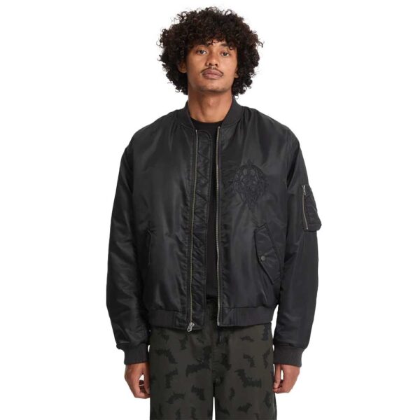 Volcom Skullarstone unisex bomber jacket μαύρο από 100% νάιλον με rib τελειώματα και κέντημα στο στήθος