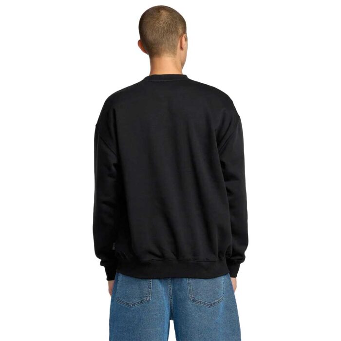 volcom stone crew fleece black ανδρικό crewneck sweatshirt με loose fit, κεντρικό κέντημα volcom, το μοντέλο 180cm φοράει M